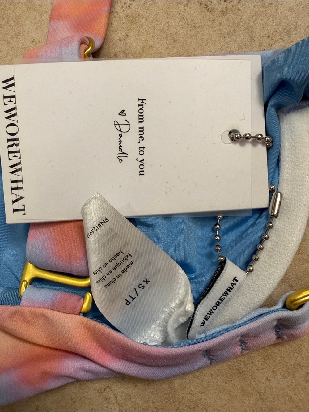 WeWoreWhat Pastel Tie-Dye Bikini Top in Blue, Pink & Peach NWT - Picture 2 of 5
